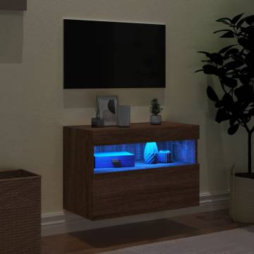 TV Wall Cabinet with LED Lights Brown Oak 60x30x40 cm