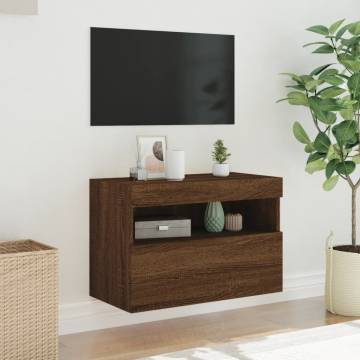 TV Wall Cabinet with LED Lights Brown Oak 60x30x40 cm