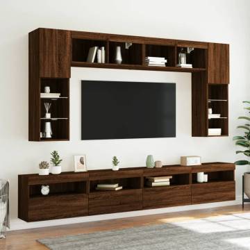 TV Wall Cabinet with LED Lights Brown Oak 60x30x40 cm