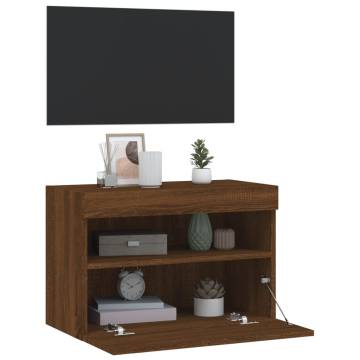 TV Wall Cabinet with LED Lights Brown Oak 60x30x40 cm