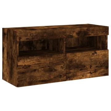 TV Wall Cabinet with LED Lights Smoked Oak 80x30x40 cm