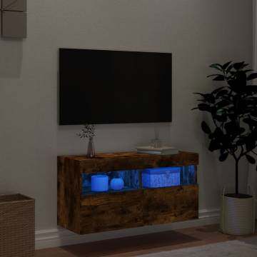 TV Wall Cabinet with LED Lights Smoked Oak 80x30x40 cm