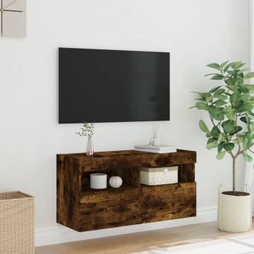 TV Wall Cabinet with LED Lights Smoked Oak 80x30x40 cm