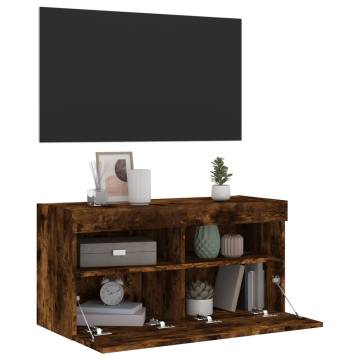 TV Wall Cabinet with LED Lights Smoked Oak 80x30x40 cm