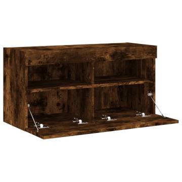 TV Wall Cabinet with LED Lights Smoked Oak 80x30x40 cm