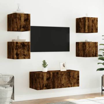 TV Wall Cabinet with LED Lights Smoked Oak 30.5x35x30 cm