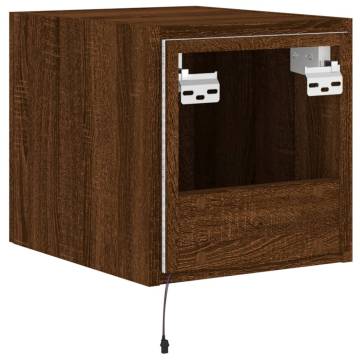 TV Wall Cabinet with LED Lights Brown Oak 30.5x35x30 cm