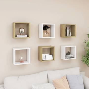 Wall Cube Shelves 6 pcs White and Sonoma Oak 26x15x26 cm