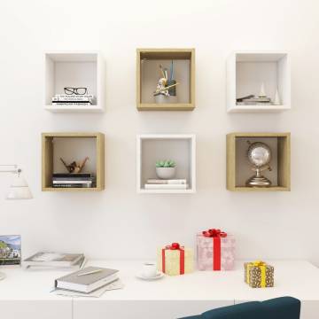 Wall Cube Shelves 6 pcs White and Sonoma Oak 26x15x26 cm