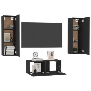 3 Piece TV Cabinet Set Black Engineered Wood