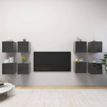 Wall Mounted TV Cabinets 8 pcs High Gloss Grey 30.5x30x30 cm