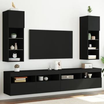 TV Cabinets with LED Lights 2 pcs Black 30.5x30x90 cm