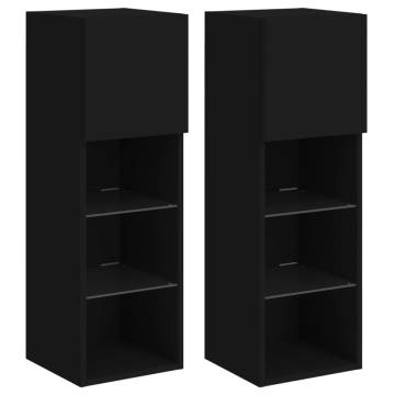 TV Cabinets with LED Lights 2 pcs Black 30.5x30x90 cm