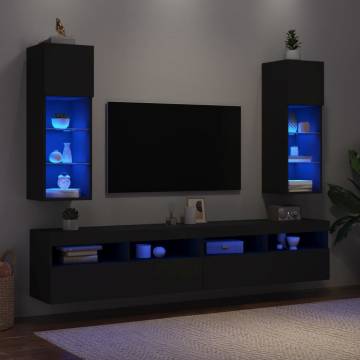 TV Cabinets with LED Lights 2 pcs Black 30.5x30x90 cm