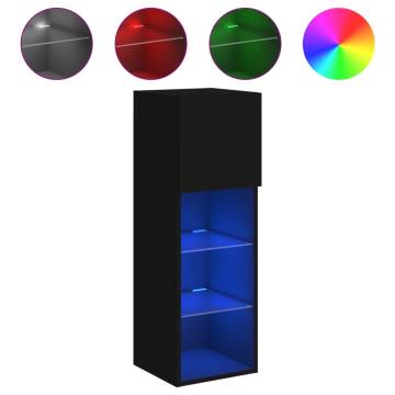 TV Cabinets with LED Lights 2 pcs Black 30.5x30x90 cm