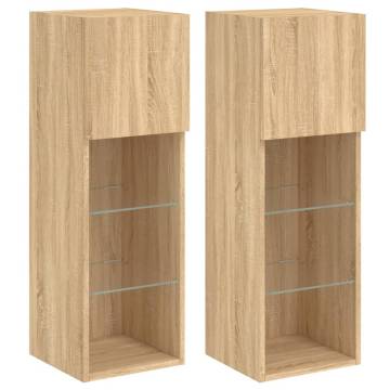 TV Cabinets with LED Lights 2 pcs Sonoma Oak 30.5x30x90 cm