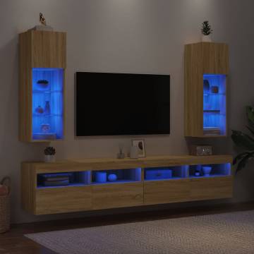 TV Cabinets with LED Lights 2 pcs Sonoma Oak 30.5x30x90 cm