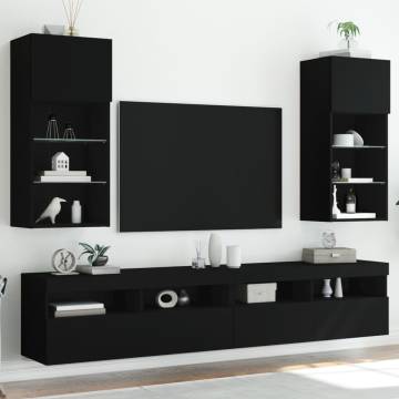 TV Cabinets with LED Lights 2 pcs Black 40.5x30x90 cm