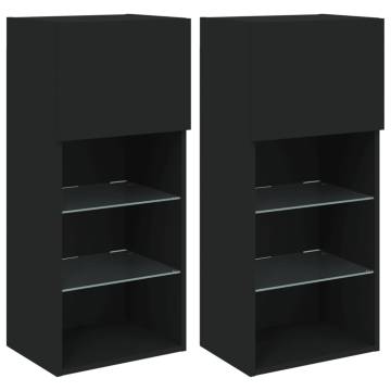 TV Cabinets with LED Lights 2 pcs Black 40.5x30x90 cm