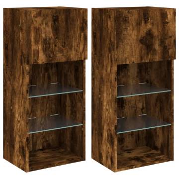 TV Cabinets with LED Lights 2 pcs Smoked Oak 40.5x30x90 cm