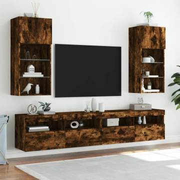 TV Cabinets with LED Lights 2 pcs Smoked Oak 40.5x30x90 cm