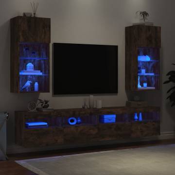 TV Cabinets with LED Lights 2 pcs Smoked Oak 40.5x30x90 cm