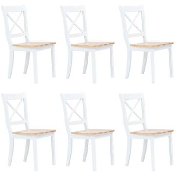 Dining Chairs 6 pcs White and Light Wood Solid Rubber Wood