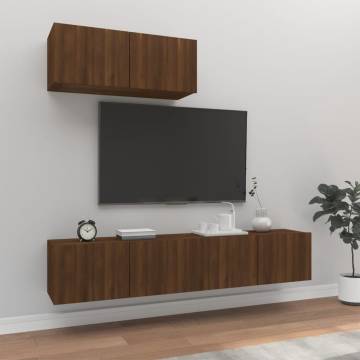 3 Piece TV Cabinet Set Brown Oak Engineered Wood