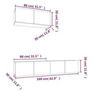 3 Piece TV Cabinet Set Brown Oak Engineered Wood