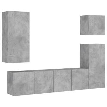 5 Piece TV Wall Units Concrete Grey Engineered Wood