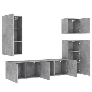 5 Piece TV Wall Units Concrete Grey Engineered Wood