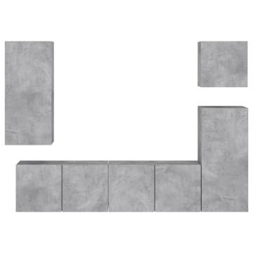 5 Piece TV Wall Units Concrete Grey Engineered Wood