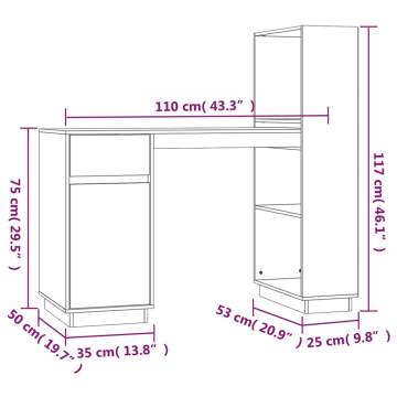 Desk White 110x53x117 cm Solid Wood Pine