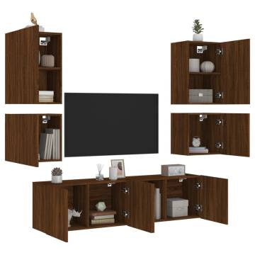 6 Piece TV Wall Units Brown Oak Engineered Wood