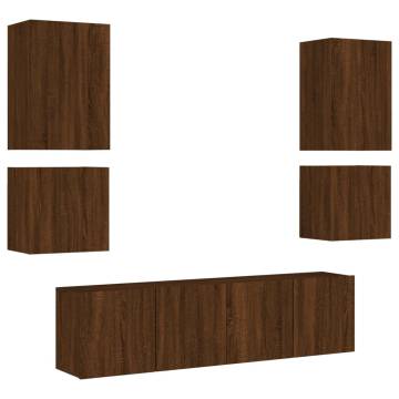 6 Piece TV Wall Units Brown Oak Engineered Wood