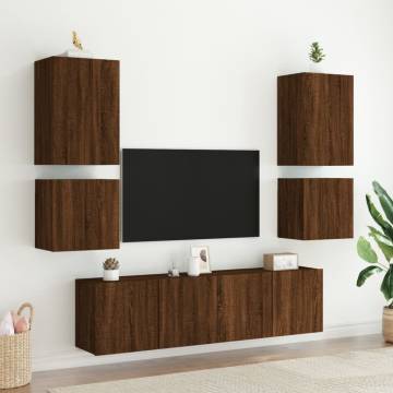 6 Piece TV Wall Units Brown Oak Engineered Wood