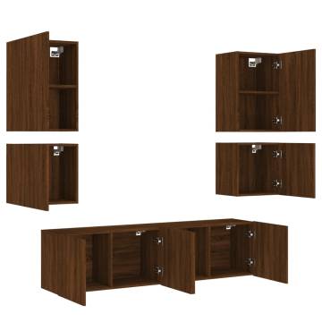 6 Piece TV Wall Units Brown Oak Engineered Wood