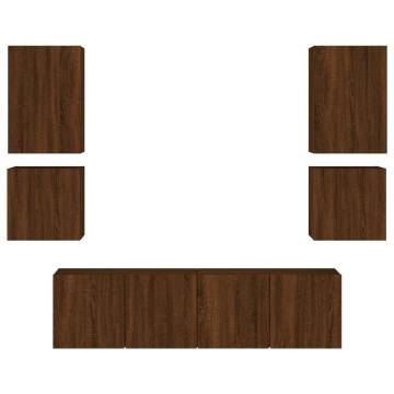 6 Piece TV Wall Units Brown Oak Engineered Wood