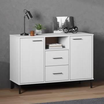 Sideboard with Metal Legs White 113x40x77 cm Solid Wood OSLO