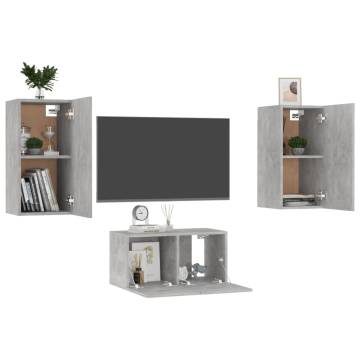 3 Piece TV Cabinet Set Concrete Grey Engineered Wood