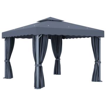 Gazebo with Curtain&LED String Lights 3x3 m Anthracite