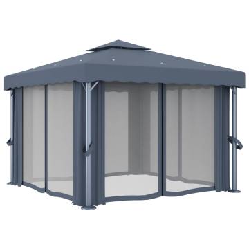 Gazebo with Curtain&LED String Lights 3x3 m Anthracite