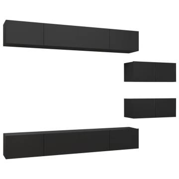 6 Piece TV Cabinet Set Black Engineered Wood