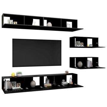 6 Piece TV Cabinet Set Black Engineered Wood