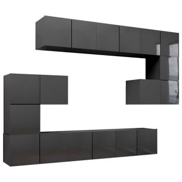 10 Piece TV Cabinet Set High Gloss Grey Engineered Wood