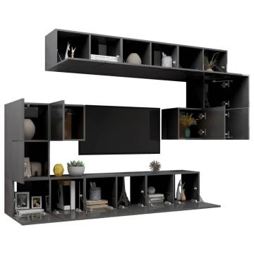 10 Piece TV Cabinet Set High Gloss Grey Engineered Wood