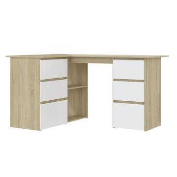 Corner Desk White and Sonoma Oak 145x100x76 cm Engineered Wood