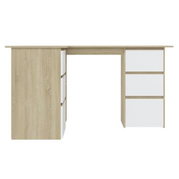 Corner Desk White and Sonoma Oak 145x100x76 cm Engineered Wood