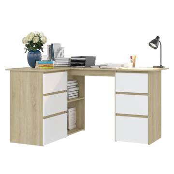 Corner Desk White and Sonoma Oak 145x100x76 cm Engineered Wood