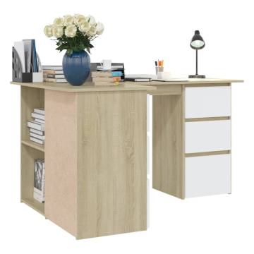 Corner Desk White and Sonoma Oak 145x100x76 cm Engineered Wood